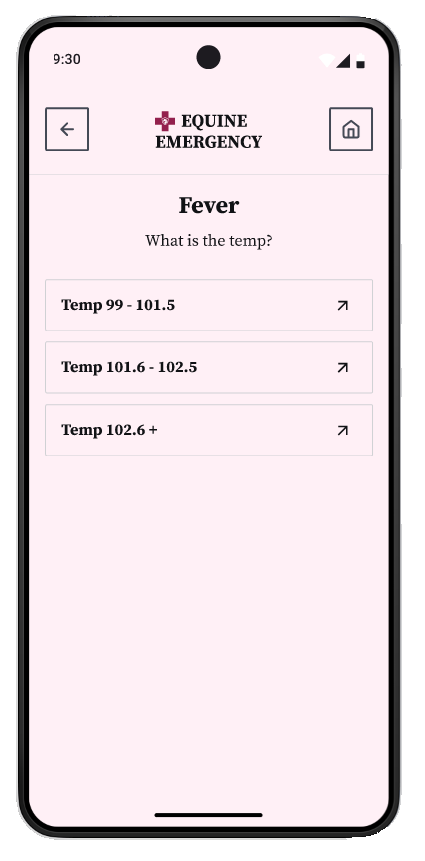 Fever screen Equine Emergency Vet Care Guide app
