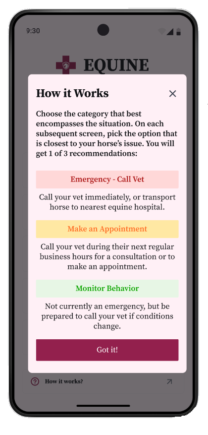 How it works screen Equine Emergency Vet Care Guide app Equine Emergency Vet Care Guide app